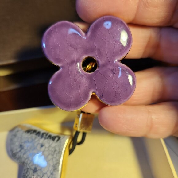 Rare Auth LOUIS VUITTON Stephen Sprouse White Stone Enamel Heart Floral Hair Tie - Picture 8 of 8